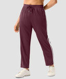 women's contrast stripe zip pockets track pants 28'' in wine - front view