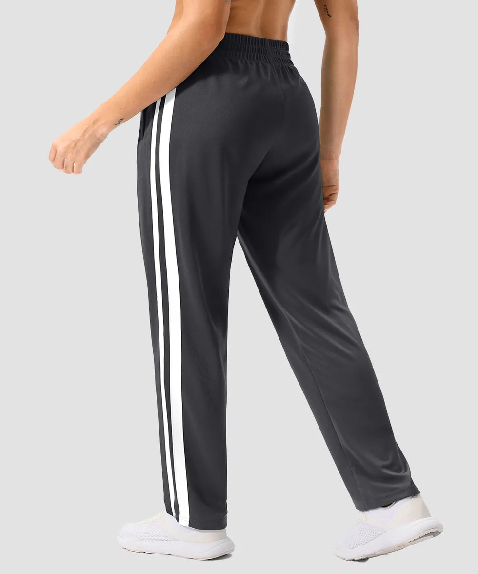 women's contrast stripe zip pockets track pants 30''/32'' in dark gray - back view