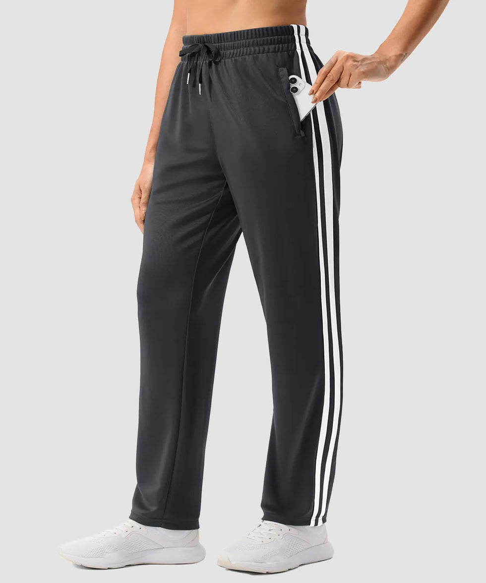 women's contrast stripe zip pockets track pants 30''/32'' in dark gray - pocket detail