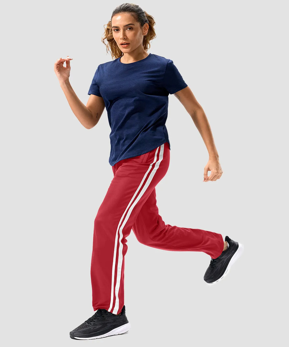 women's contrast stripe zip pockets track pants 30''/32'' in dark red - matching outfits view