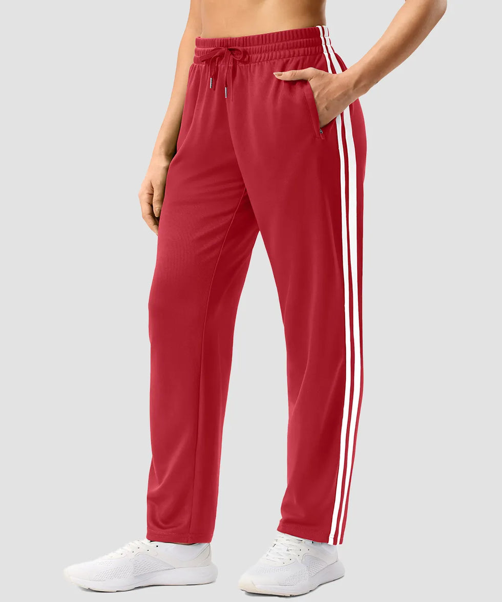women's contrast stripe zip pockets track pants 30''/32'' in dark red - pocket detail
