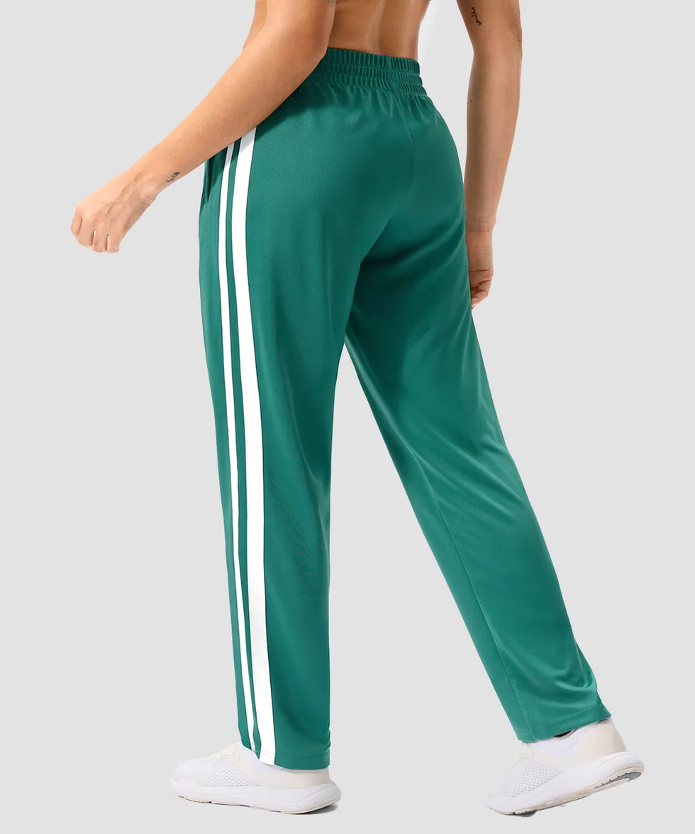 women's contrast stripe zip pockets track pants 30''/32'' in forest green - back view