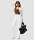women's contrast stripe zip pockets track pants 30''/32'' in white - matching outfits view