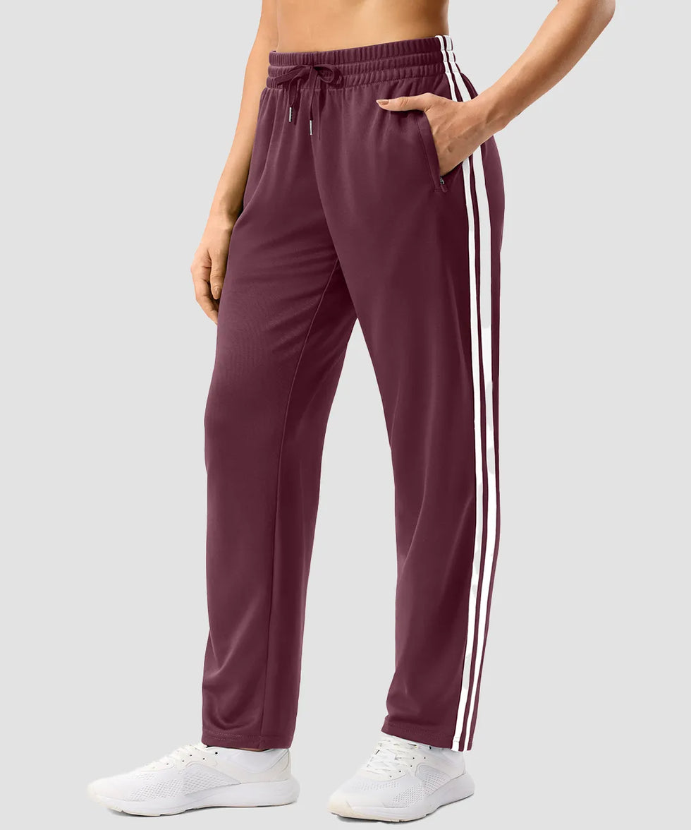 women's contrast stripe zip pockets track pants 30''/32'' in wine - pocket detail