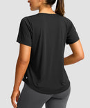 women's crew neck curved-hem sun tee in black - back view