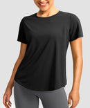 women's crew neck curved-hem sun tee in black - side view
