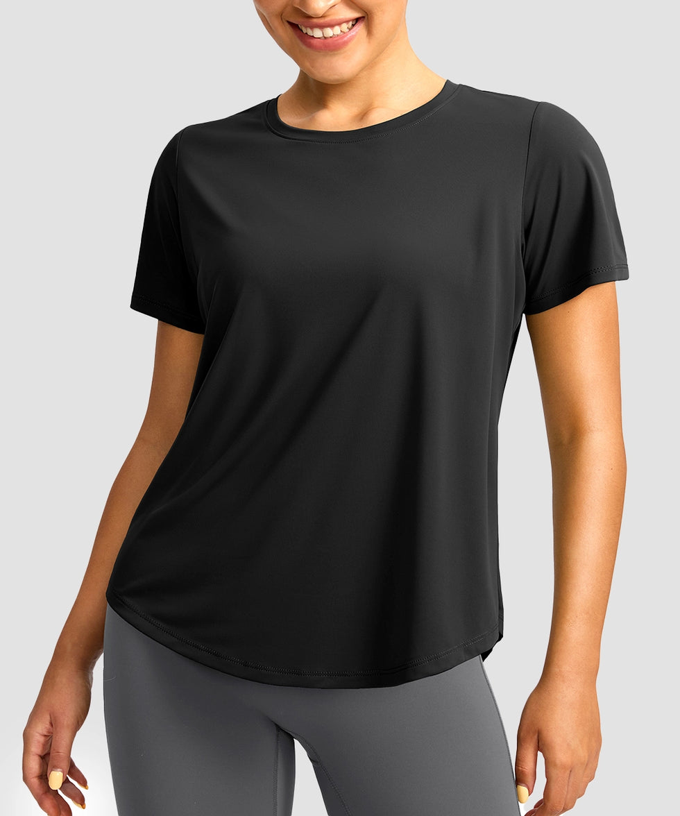 women's crew neck curved-hem sun tee in black - side view