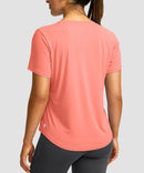 women's crew neck curved-hem sun tee in coral - back view