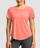 women's crew neck curved-hem sun tee in coral - front view