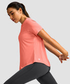 women's crew neck curved-hem sun tee in coral - side view