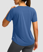 women's crew neck curved-hem sun tee in indigo blue - back view