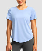 women's crew neck curved-hem sun tee in light blue - front view