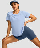 women's crew neck curved-hem sun tee in light blue - matching outfits view