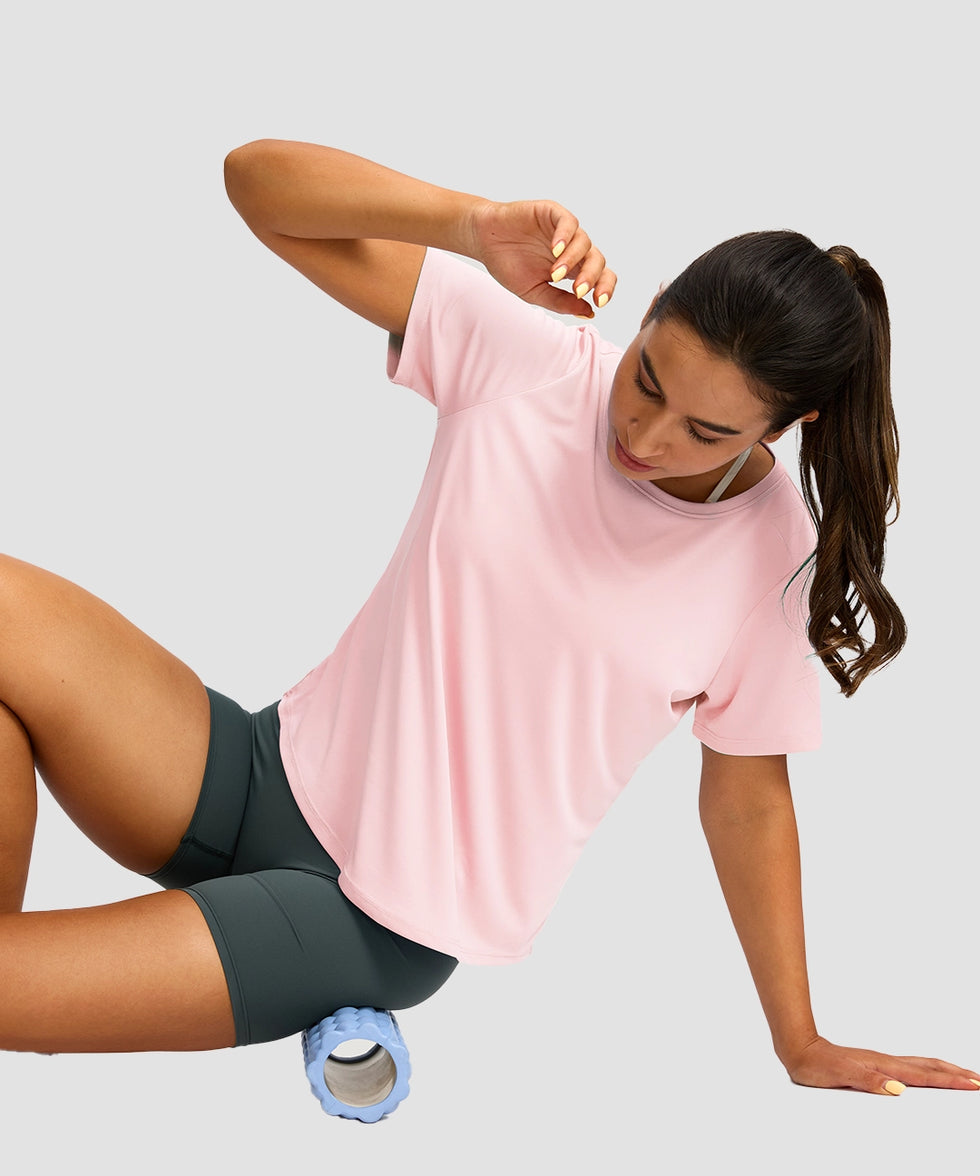 women's crew neck curved-hem sun tee in light pink - matching outfits view