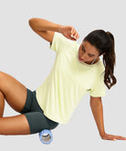 women's crew neck curved-hem sun tee in light yellow - matching outfits view
