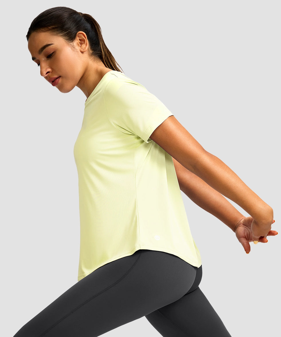 women's crew neck curved-hem sun tee in light yellow - side view