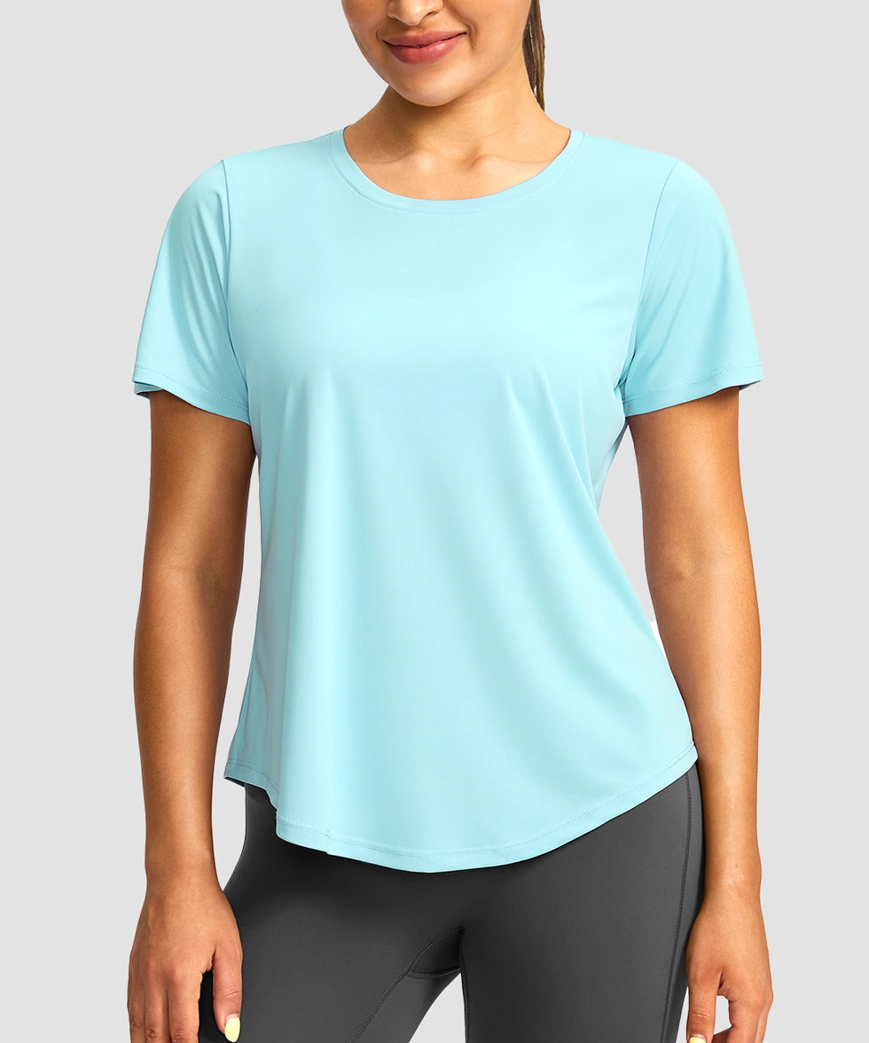 women's crew neck curved-hem sun tee in mint blue - front view