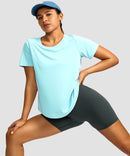 women's crew neck curved-hem sun tee in mint blue - matching outfits view