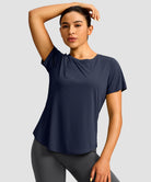women's crew neck curved-hem sun tee in navy - front view