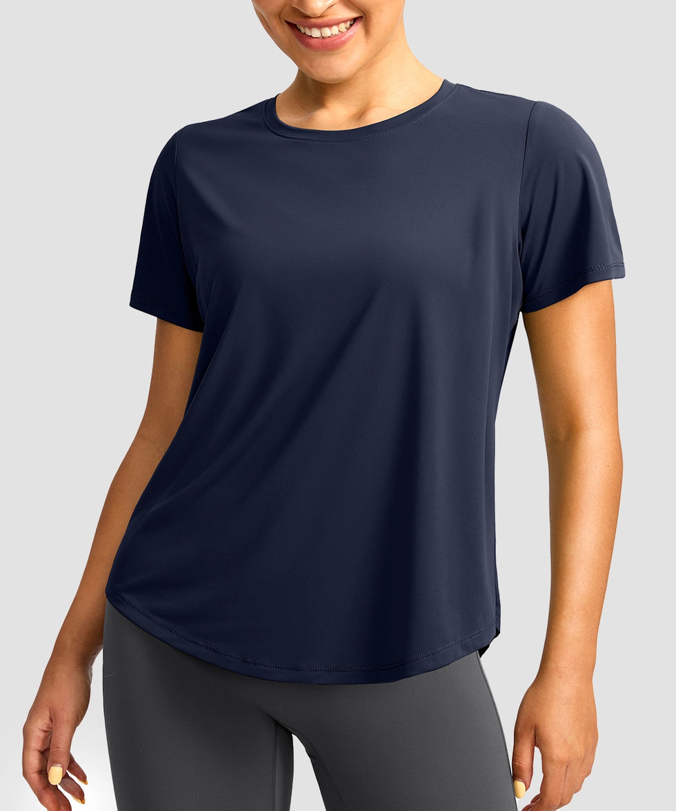women's crew neck curved-hem sun tee in navy - side view