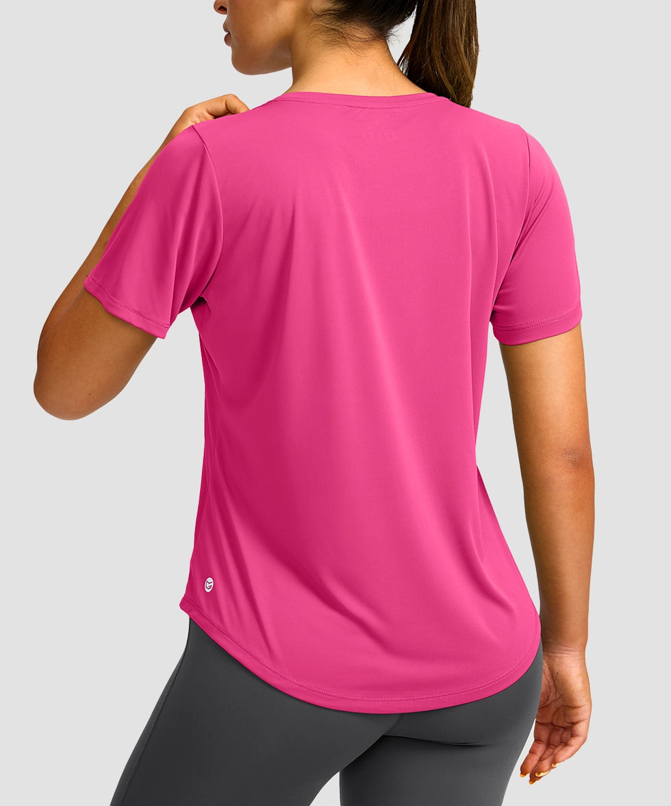 women's crew neck curved-hem sun tee in rosy - back view