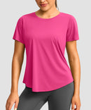 women's crew neck curved-hem sun tee in rosy - front view
