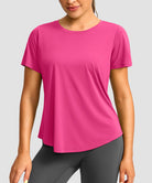 women's crew neck curved-hem sun tee in rosy - front view