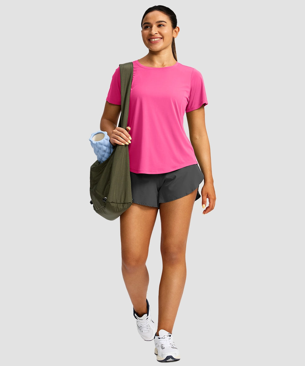 women's crew neck curved-hem sun tee in rosy - matching outfits view