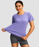 women's crew neck curved-hem sun tee in violet - fabric detail view