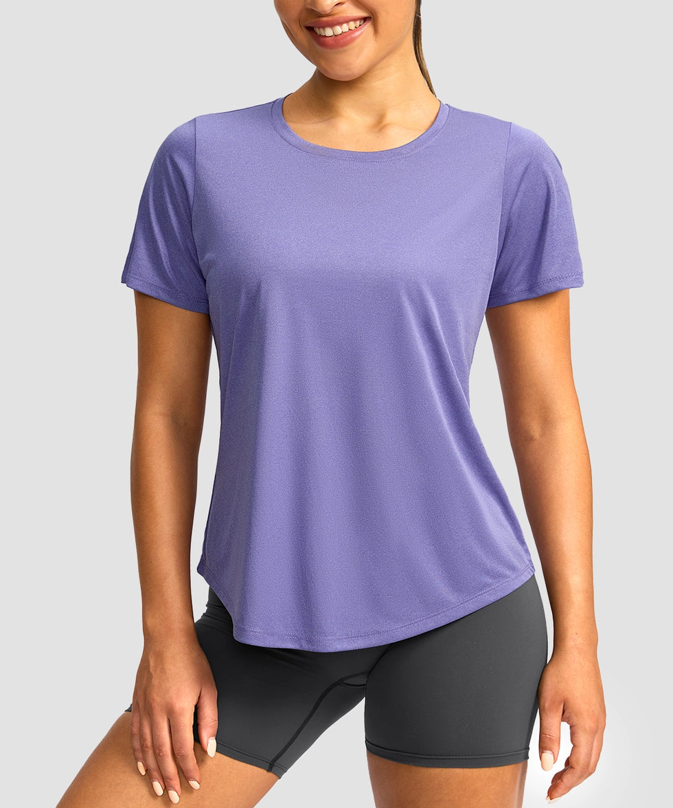 women's crew neck curved-hem sun tee in violet - front view
