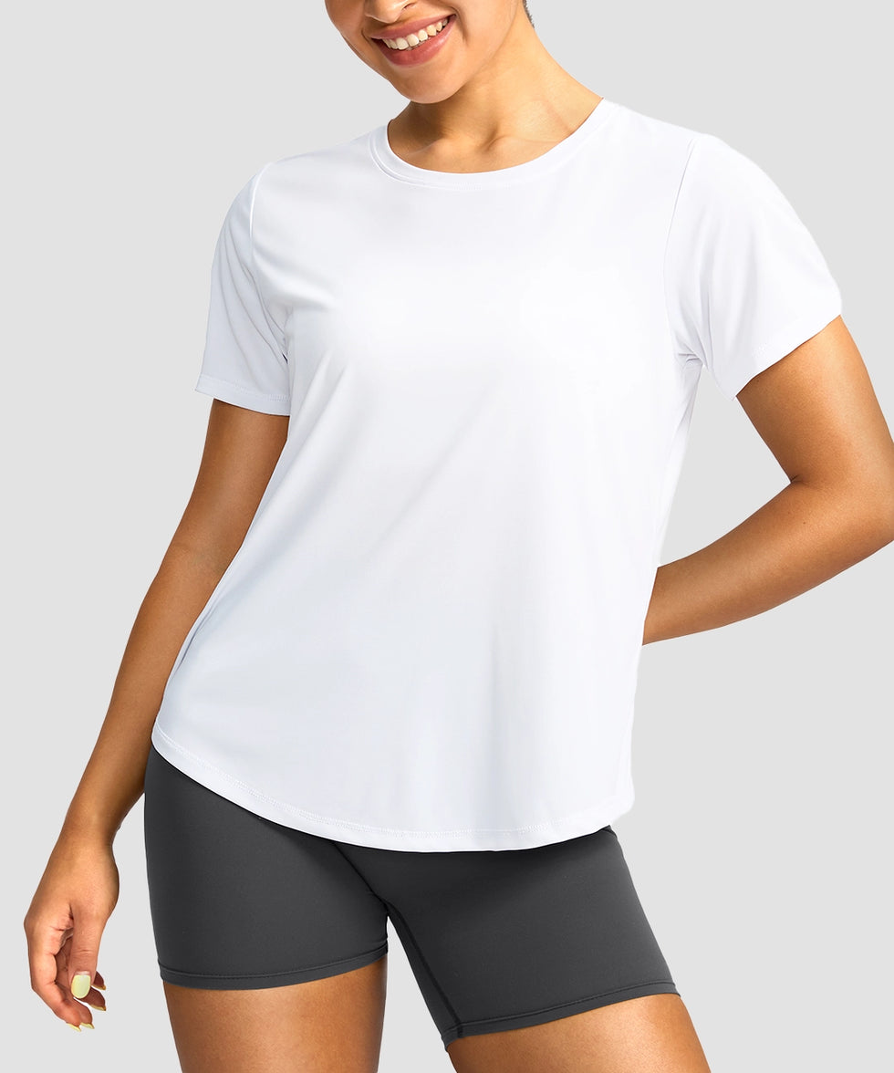 women's crew neck curved-hem sun tee in white - front view