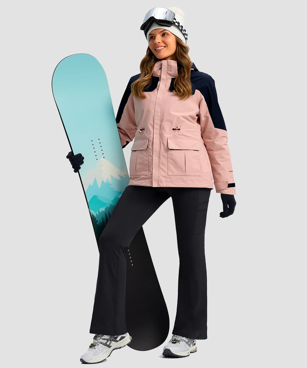 women's crossover thermal flare leggings in black- front view