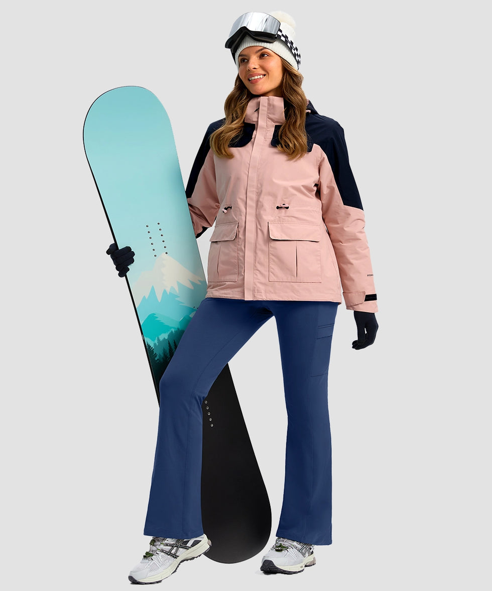 women's crossover thermal flare leggings in blue- front view