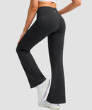 women's crossover thermal flare leggings in dark grey- back view