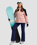 women's crossover thermal flare leggings in navy- front view