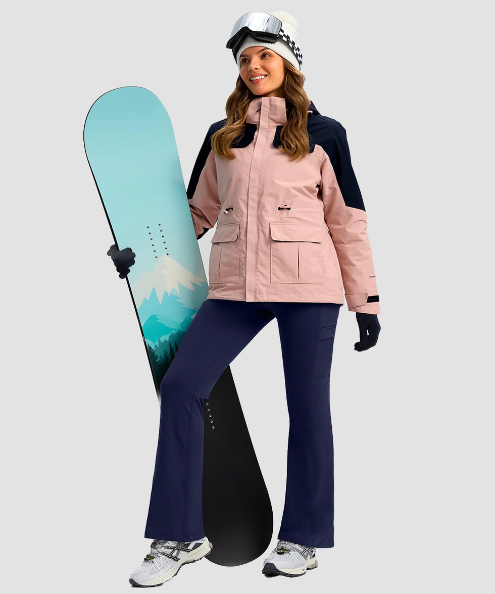 women's crossover thermal flare leggings in navy- front view