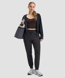 women's drawstring mid waist joggers in black - matching outfits view