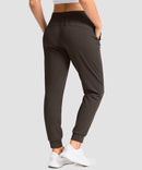 women's drawstring mid waist joggers in brown - back view