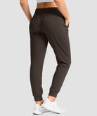 women's drawstring mid waist joggers in brown - back view