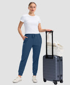 women's drawstring mid waist joggers in dark blue - matching outfits view