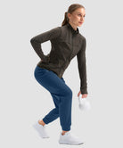 women's drawstring mid waist joggers in dark blue - side view