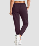 women's drawstring mid waist joggers in date red - back view