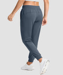 women's drawstring mid waist joggers in dusty blue - back view