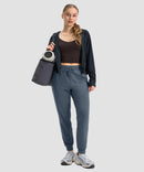 women's drawstring mid waist joggers in dusty blue - matching outfits view