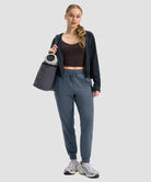 women's drawstring mid waist joggers in dusty blue - matching outfits view