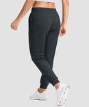 women's drawstring mid waist joggers in gray - back view