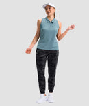 women's drawstring mid waist joggers in gray camo - matching outfits view