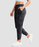 women's drawstring mid waist joggers in gray camo - pocket detail