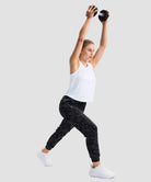 women's drawstring mid waist joggers in gray camo - side view