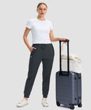 women's drawstring mid waist joggers in gray - side view